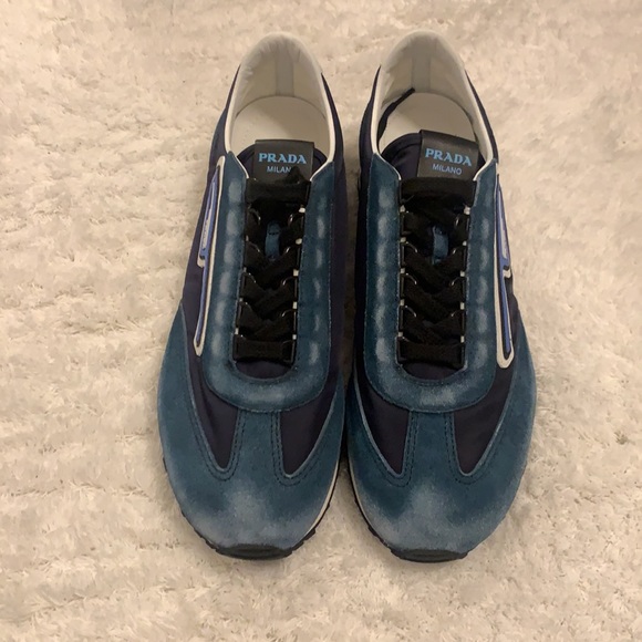 NWT PRADA SNEAKER MEN FABRIC BLUE WHITE - Picture 6 of 10